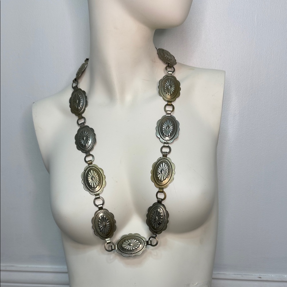 Vintage Silver-Tone Concho Belt | 33” | Hook Clasp | Western Style